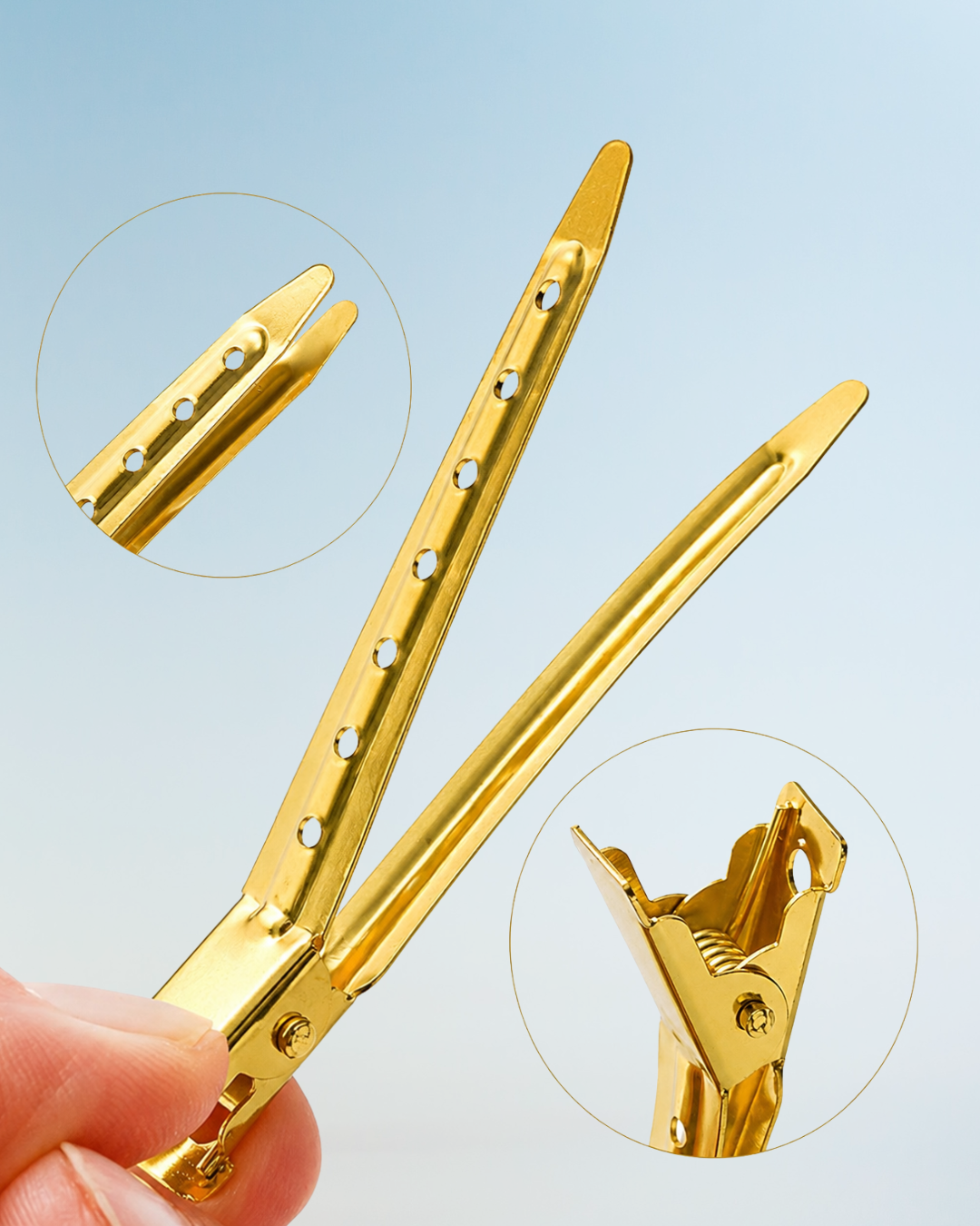 Pinza Metálica Dorada Profesional para Cabello - Set x10
