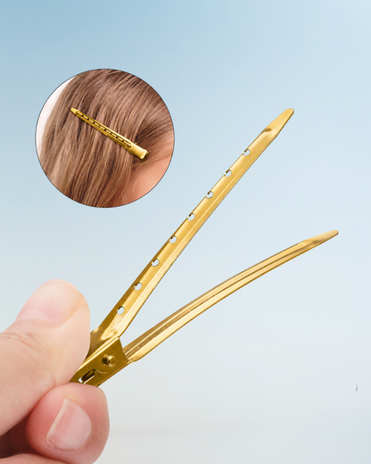 Pinza Metálica Dorada Profesional para Cabello - Set x10
